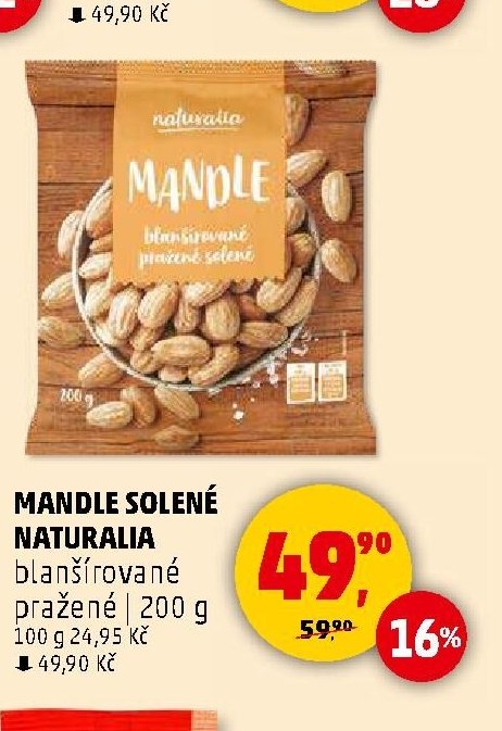 MANDLE SOLENÉ NATURALIA blanšírované pražené 200 g
