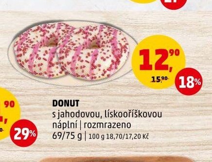 DONUT s jahodovou, lískooříškovou náplní
