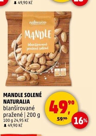 MANDLE SOLENÉ NATURALIA blanšírované pražené 200 g