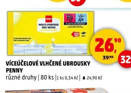 Víceúčelové vlhčené ubrousky Penny