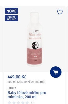LOBEY Baby tělové mléko pro miminka, 200 ml