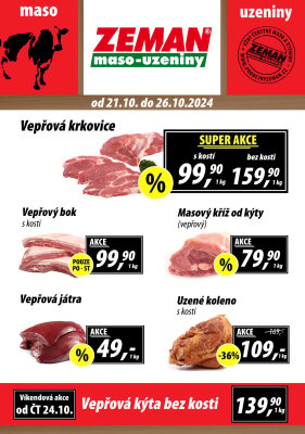 aktuální leták ZEMAN maso - uzeniny 21.10.2024-26.10.2024