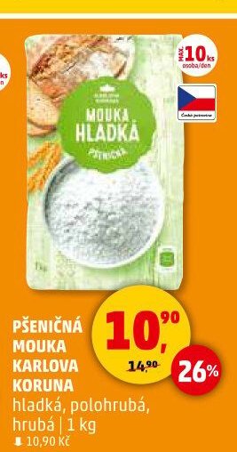 PŠENIČNÁ MOUKA KARLOVA KORUNA hladká, polohrubá, hrubá