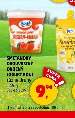 SMETANOVÝ DVOUVRSTVÝ OVOCNÝ JOGURT BONI