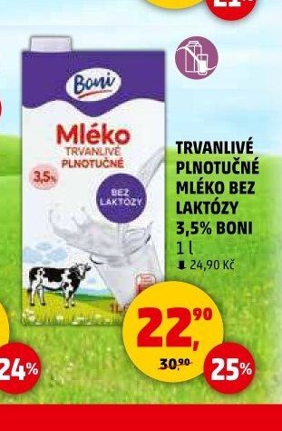 TRVANLIVÉ PLNOTUČNÉ MLÉKO BEZ LAKTÓZY 3,5% BONI