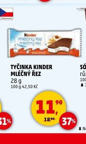 Tyčinka Kinder Mléčný řez 28 g