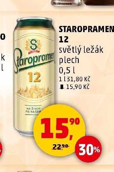 Staropramen 12 světlý ležák plech 0,5 l