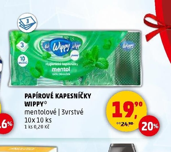 PAPÍROVÉ KAPESNÍKY WIPPY mentolové | 3vrstvé