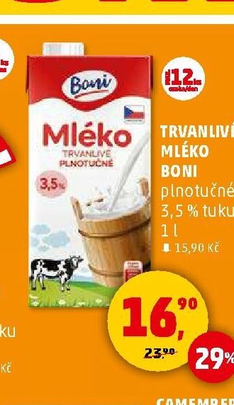 Trvanlivé mléko Boni 3,5 % tuku 1l