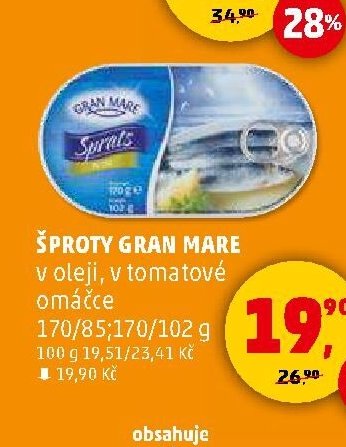 Šproty Gran Mare v oleji, v tomatové omáčce 170/85/170/102g