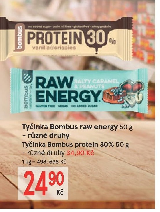 Tyčinka Bombus raw energy 50 g / Tyčinka Bombus protein 30% 50 g