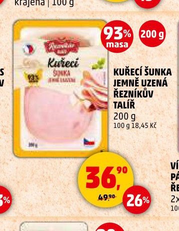 KUŘECÍ ŠUNKA JEMNĚ UZENÁ ŘEZNÍKŮV TALÍŘ 200 g