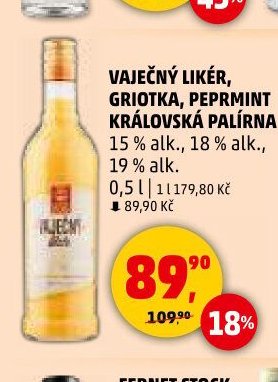 VAJEČNÝ LIKÉR, GRIOTKA, PEPRMINT KRÁLOVSKÁ PALÍRNA