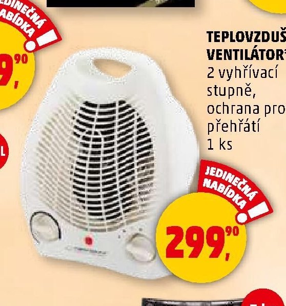 TEPLOVZDUŠNÝ VENTILÁTOR 2 výhřívací stupně, ochrana proti přehřátí