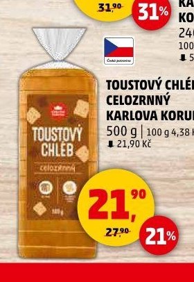 Toustový chléb celozrnný Karlova Koruna