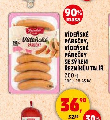 Vídeňské párečky, Vídeňské párečky se sýrem Řezníkův talíř