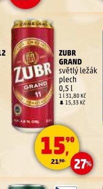 Zubr Grand světlý ležák plech