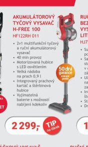 Akumulátorový tyčový vysavač H-FREE 100 HF122RH 011
