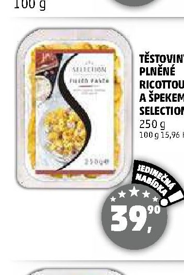 TĚSTOVINY PLNĚNÉ RICOTTOU A ŠPEKEM SELECTION