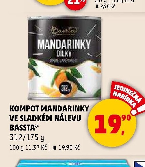 KOMPOT MANDARINKY VE SLADKÉM NÁLEVU BASSTA