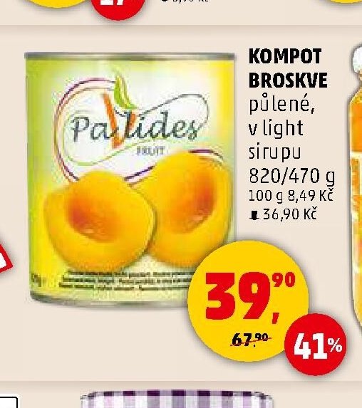 KOMPOT BROSKVE půlené, v light sirupu