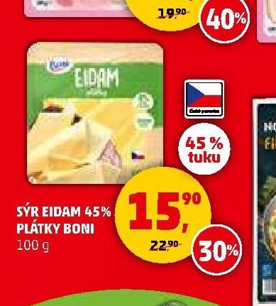 Sýr Eidam 45% plátky Boni
