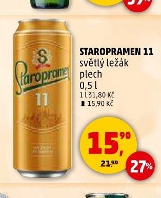 Staropramen 11 světlý ležák plech 0,5 l