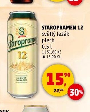 Staropramen 12 světlý ležák plech 0,5 l
