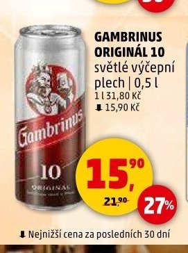 Gambrinus Originál 10 světlé výčepní plech 0,5 l