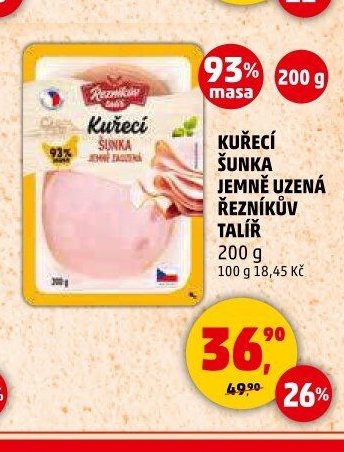 KUŘECÍ ŠUNKA JEMNĚ UZENÁ ŘEZNÍKŮV TALÍŘ