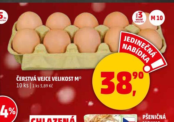 ČERSTVÁ VEJCE VELIKOST M 10 ks