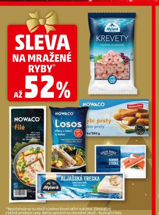 Mražené ryby (Nowaco filé, losos, aljašská treska, krevety)