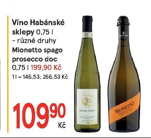 Víno Habánské sklepy 0,75 l, Mionetto spago prosecco doc