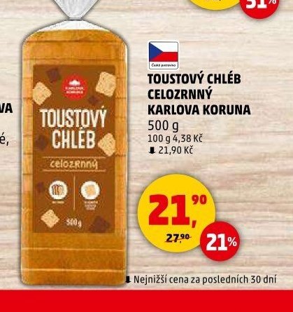 TOUSTOVÝ CHLÉB CELOZRNNÝ KARLOVA KORUNA