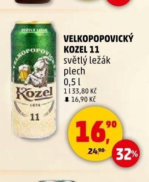 Velkopopovický Kozel 11 světlý ležák plech 0,5 l