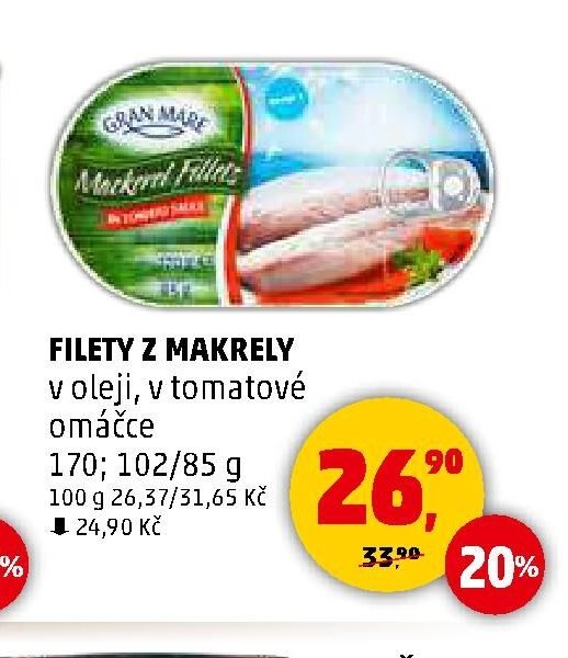 FILETY Z MAKRELY v oleji, v tomatové omáčce 170; 102/85 g