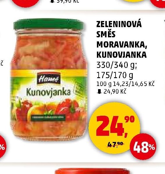ZELENINOVÁ SMĚS MORAVANKA, KUNOVJANKA 330/340 g; 175/170 g