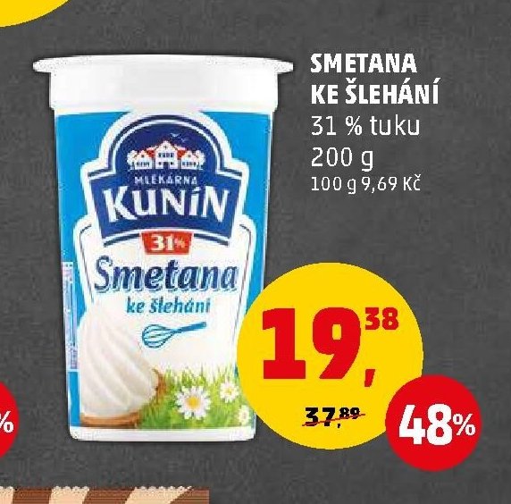 Smetana ke šlehání Kunín 200 g