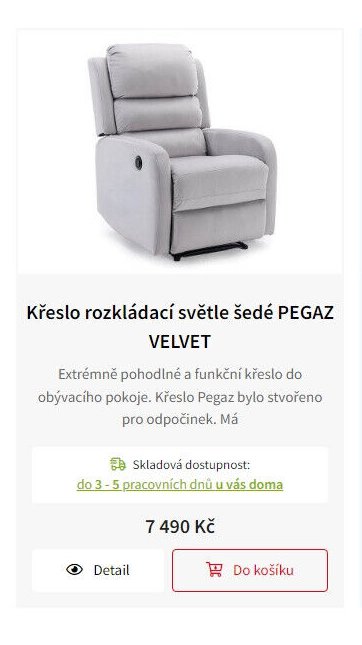 Křeslo rozkládací světle šedé PEGAZ VELVET
