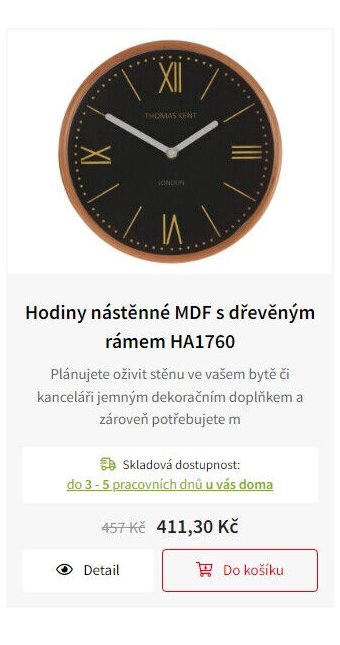 Hodiny nástěnné MDF s dřevěným rámem HA1760
