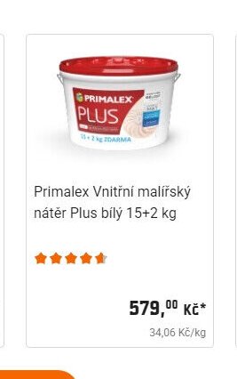 Primalex Vnitřní malířský nátěr Plus bílý 15+2 kg