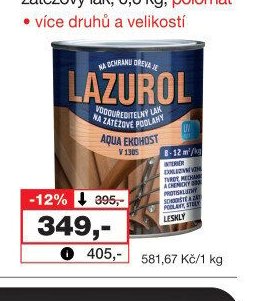 LAZUROL Aqua Ekohost V1305 vodouředitelný zátěžový lak
