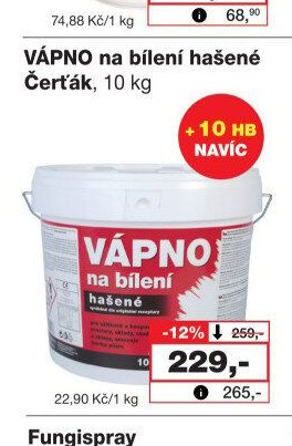 VÁPNO na bílení hašené Čerťák, 10 kg
