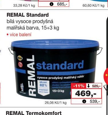 REMAL Standard bílá vysoce prodyšná malířská barva, 15+3 kg