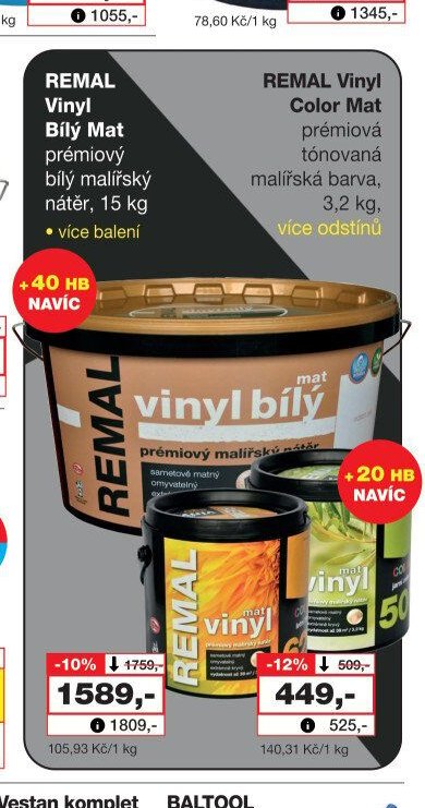 REMAL Vinyl Bílý Mat prémiový malířský nátěr, 15 kg