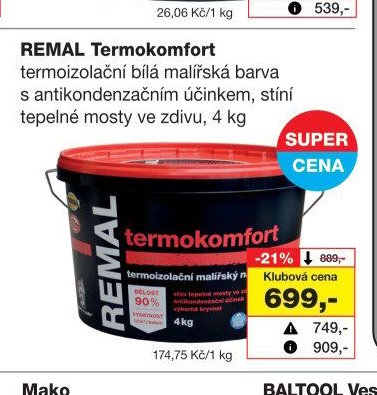 REMAL Termokomfort termoizolační bílá malířská barva, 4 kg