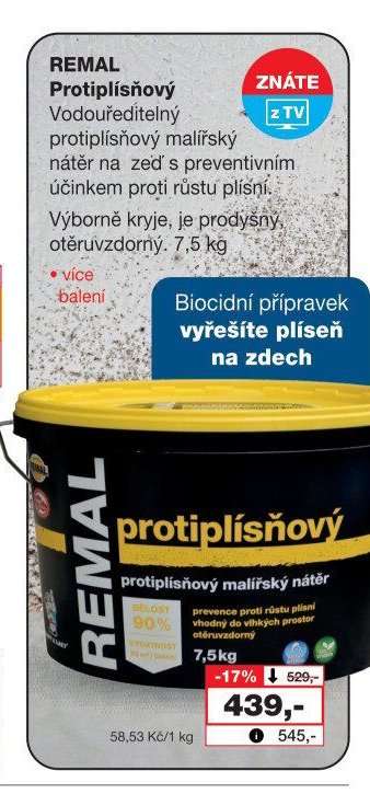 REMAL Protiplísňový malířský nátěr, 7,5 kg