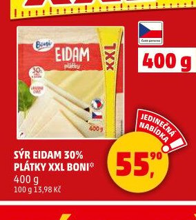 Sýr Eidam 30% plátky XXL Boni 400 g
