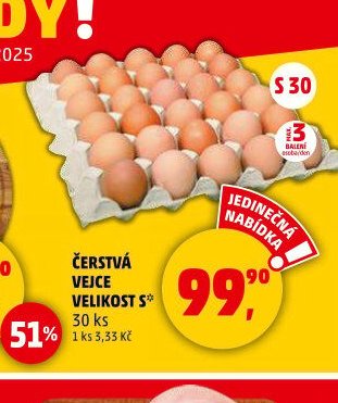 Čerstvá vejce velikost S 30 ks