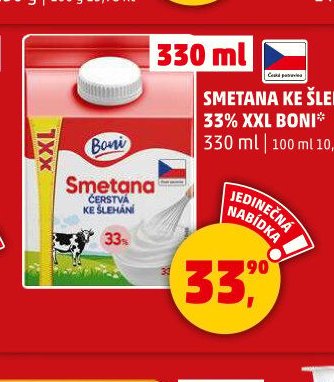SMETANA KE ŠLEHÁNÍ 33% XXL BONI 330 ml